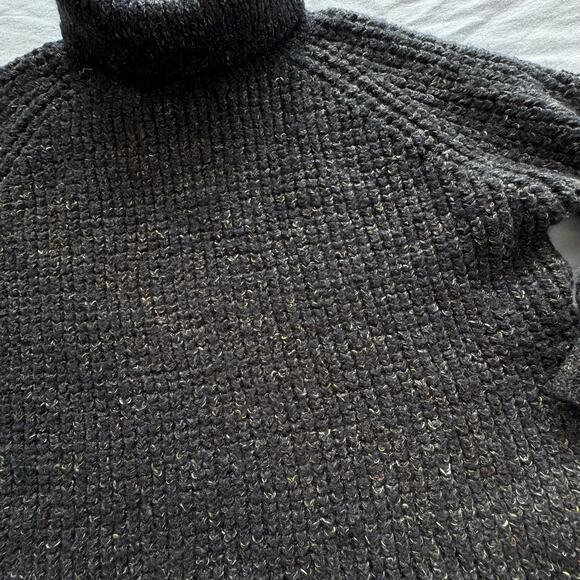 Free People Size Small Dark Gray Dylan Waffle Knit Oversized Turtleneck Sweater - Picture 2 of 6